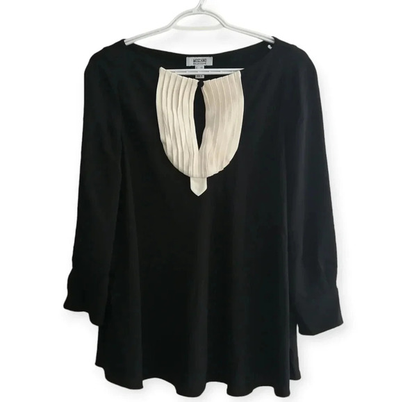 Moschino Cheap and Chic Pleated Tuxedo Style 100% Silk Long Sleeve Blouse Size 6 - Picture 16 of 16